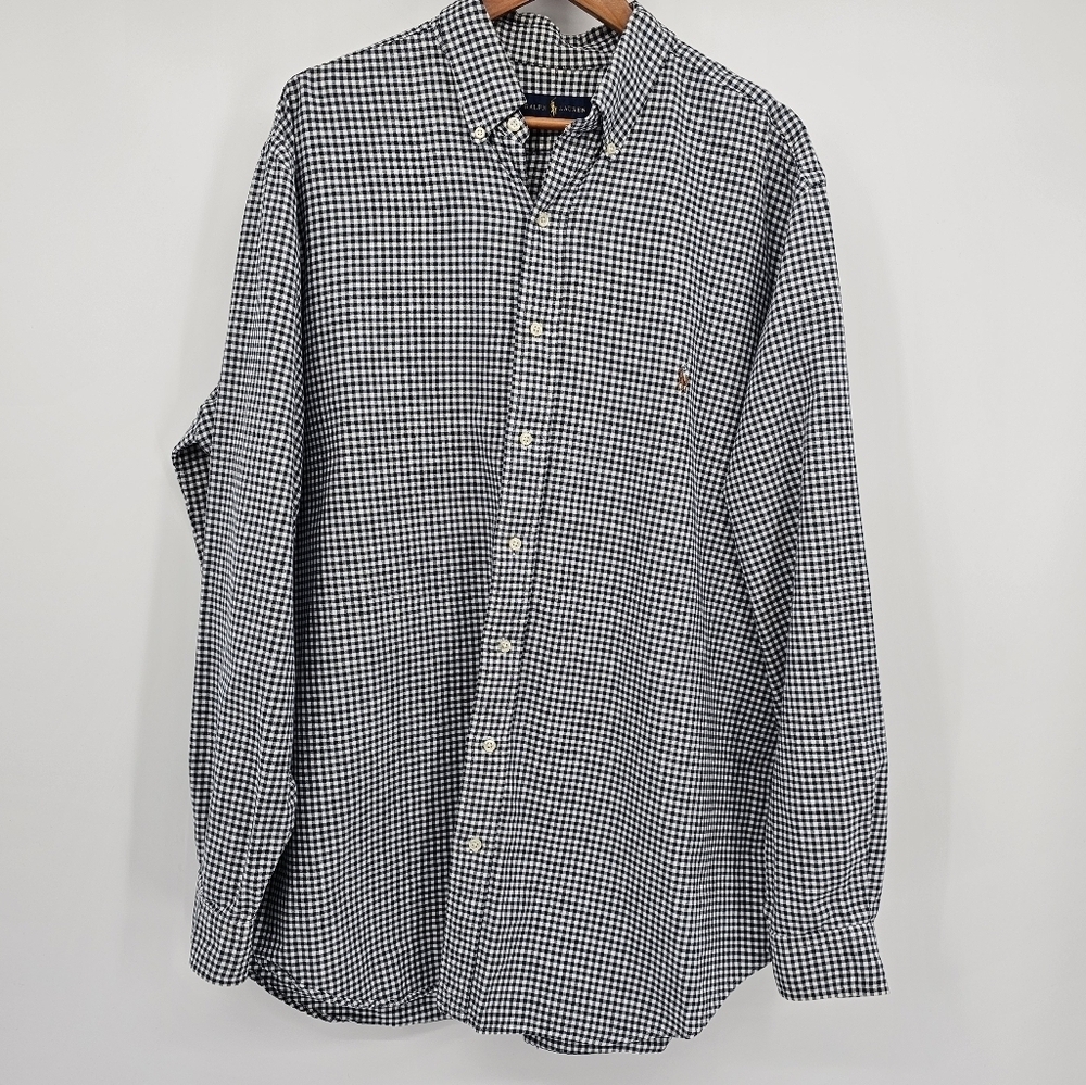 Polo Ralph Lauren Blue White Check Long Sleeve Button Down Mens Size XLT